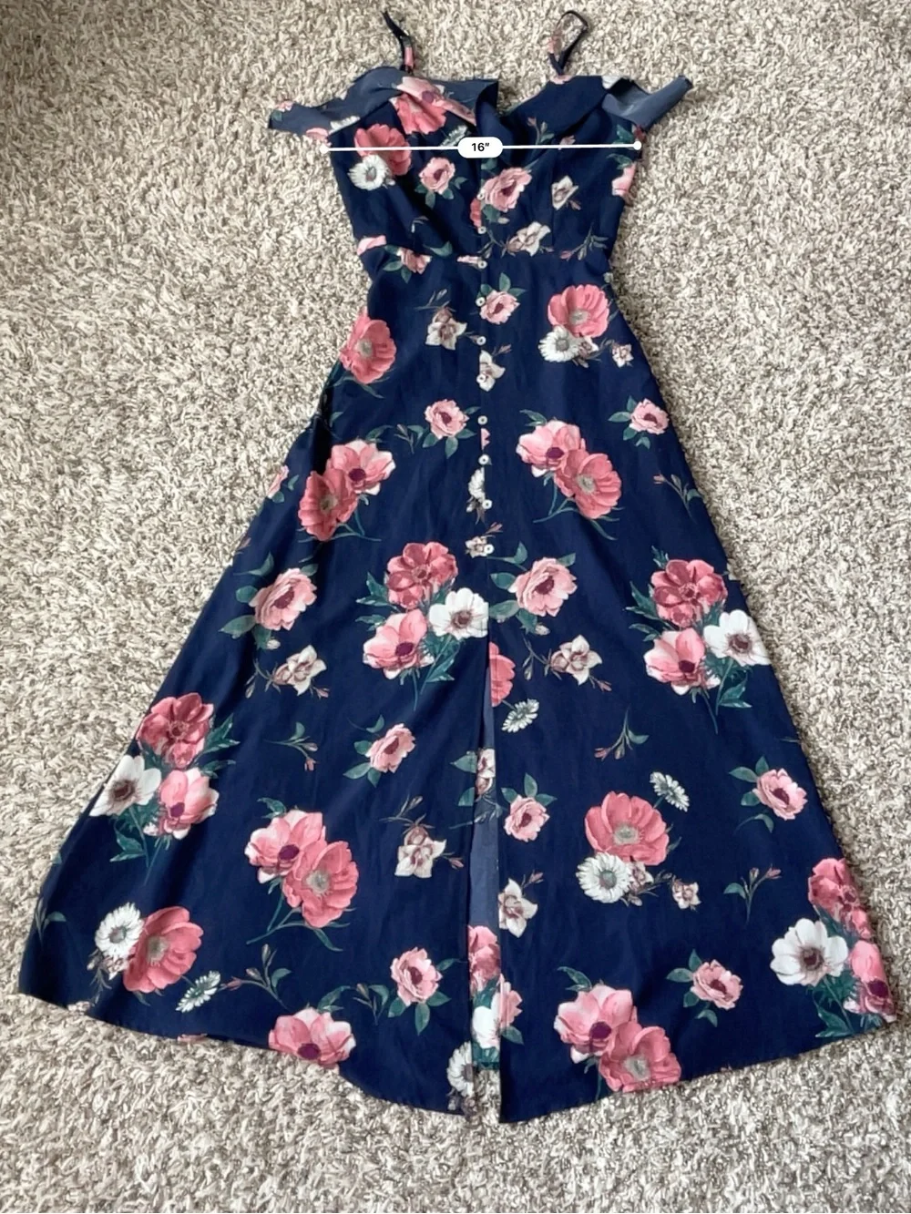 Altar'd State Floral Maxi Dress S Navy Ruffle Boho Button Top Sorority Rush Fest